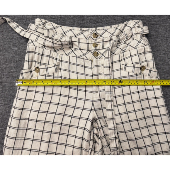 Anthropologie Cream Windowpane Linen Plaid Wide Leg Pant Size 0 - Picture 6 of 11